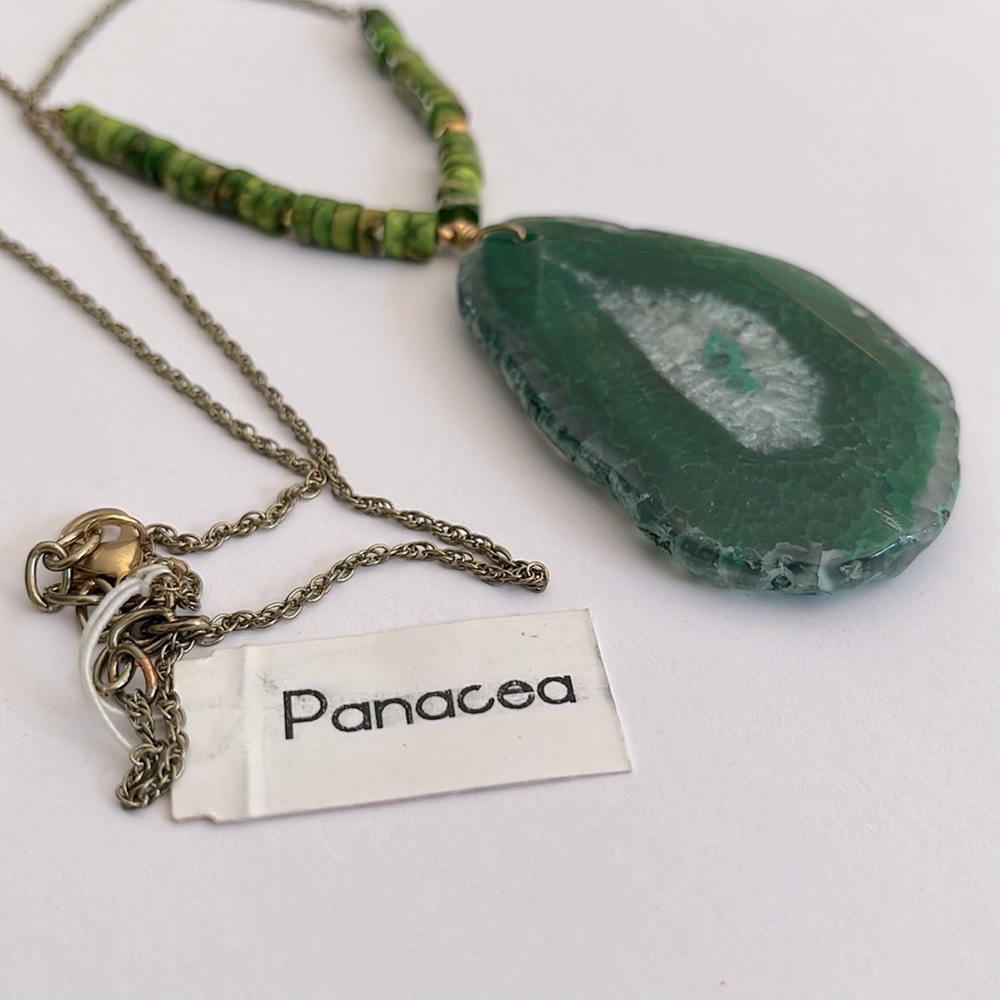 PANACEA Long Stone Pendant Necklace, Green
